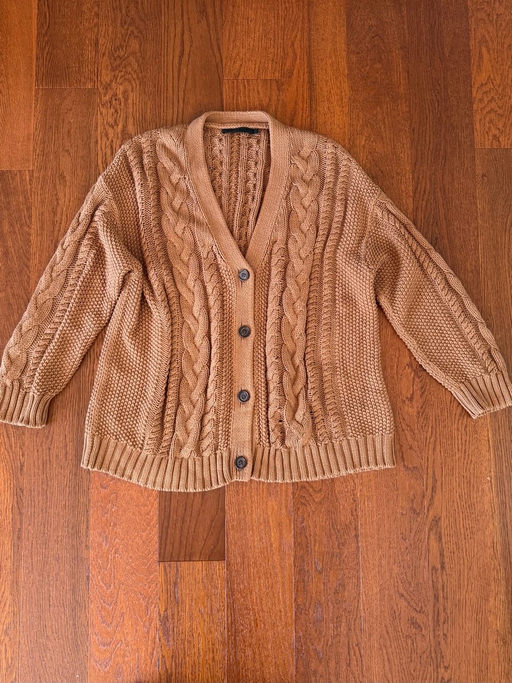 Jenni Kayne Cable Cocoon Cotton Cardigan Brown size S - Picture 6 of 9
